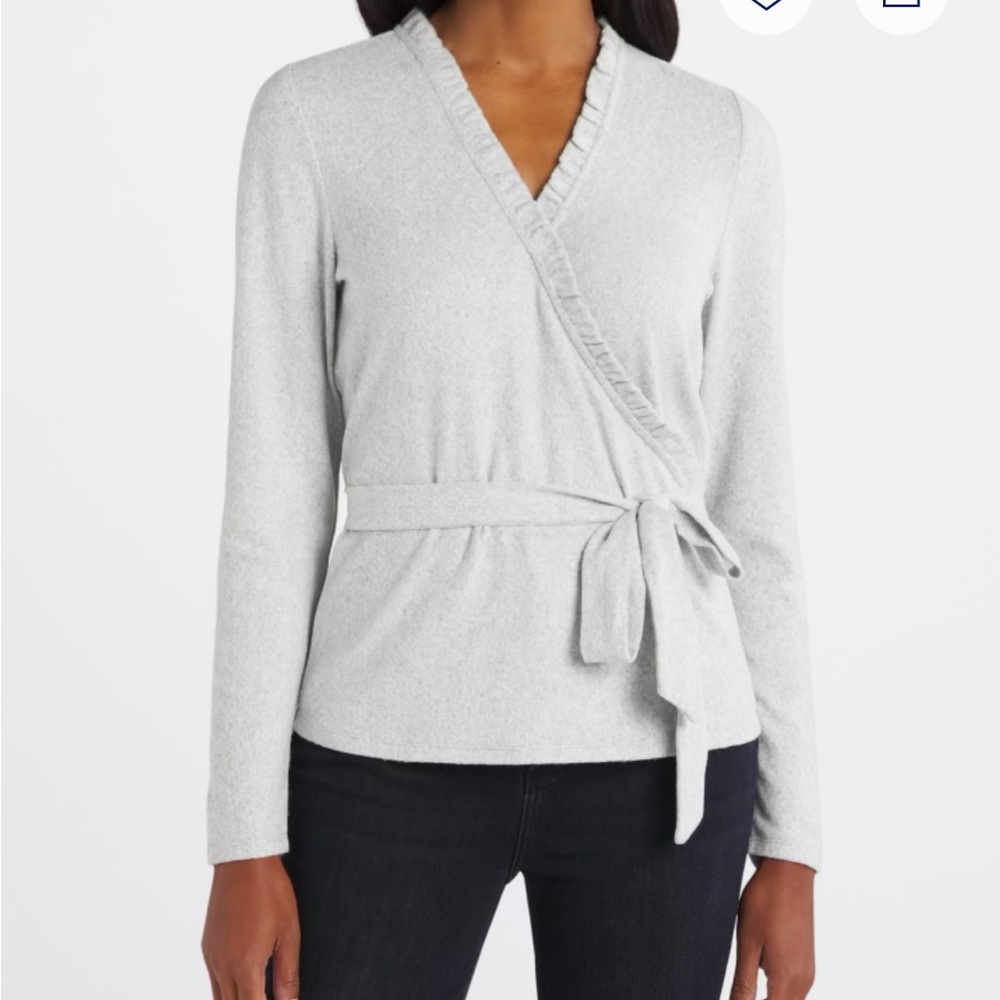 Brea Canyon Maryama Ruffle Gray Wrap Sweater Blouse